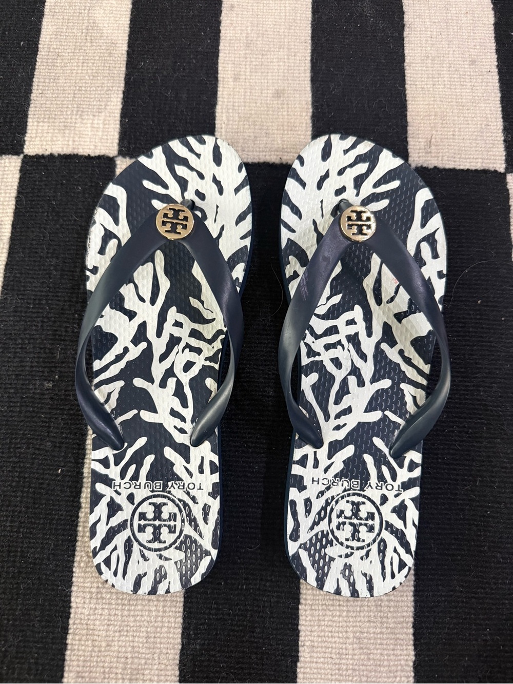 Tory Burch Navy Plastic Flip Flops
